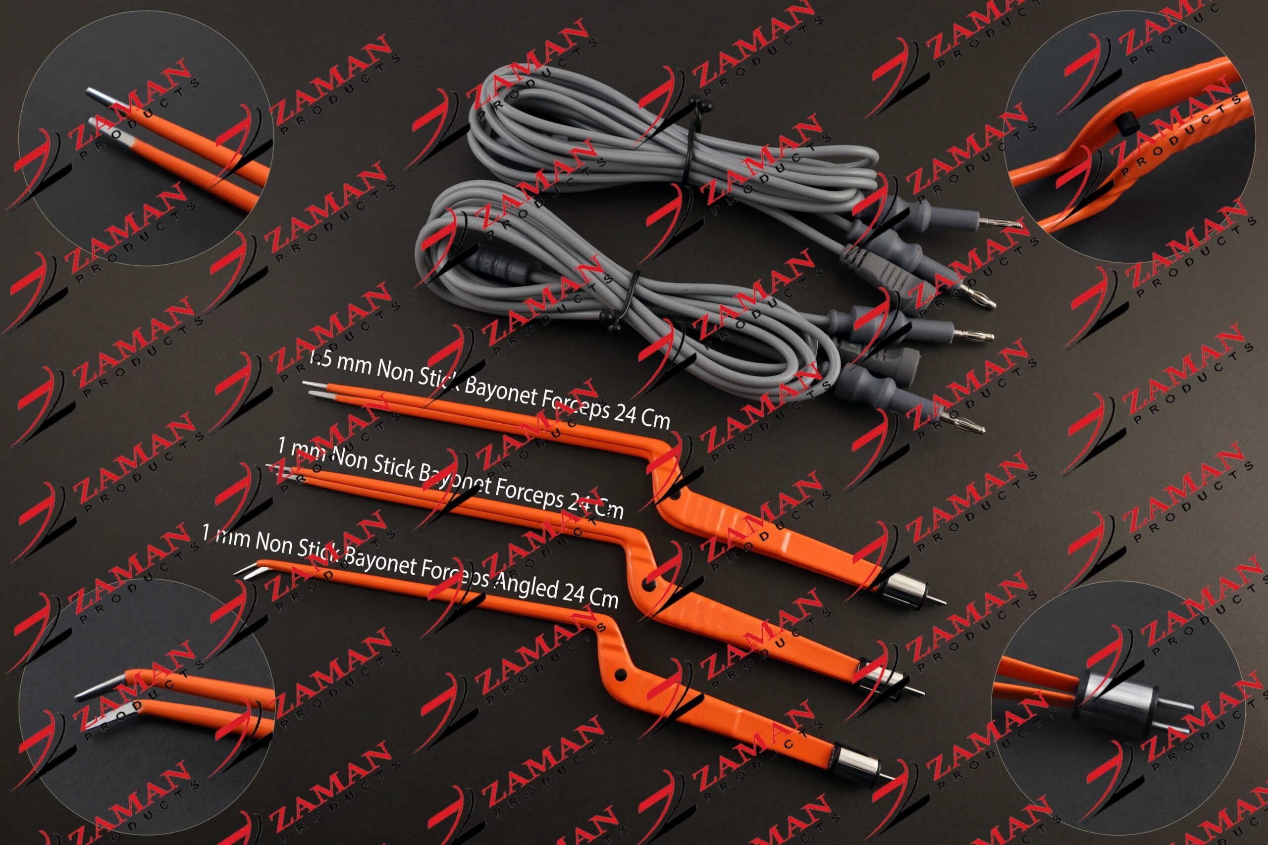 American Bayonet Non Stick Bipolar Forceps & Cables (3 pcs + 2 Cords Set )