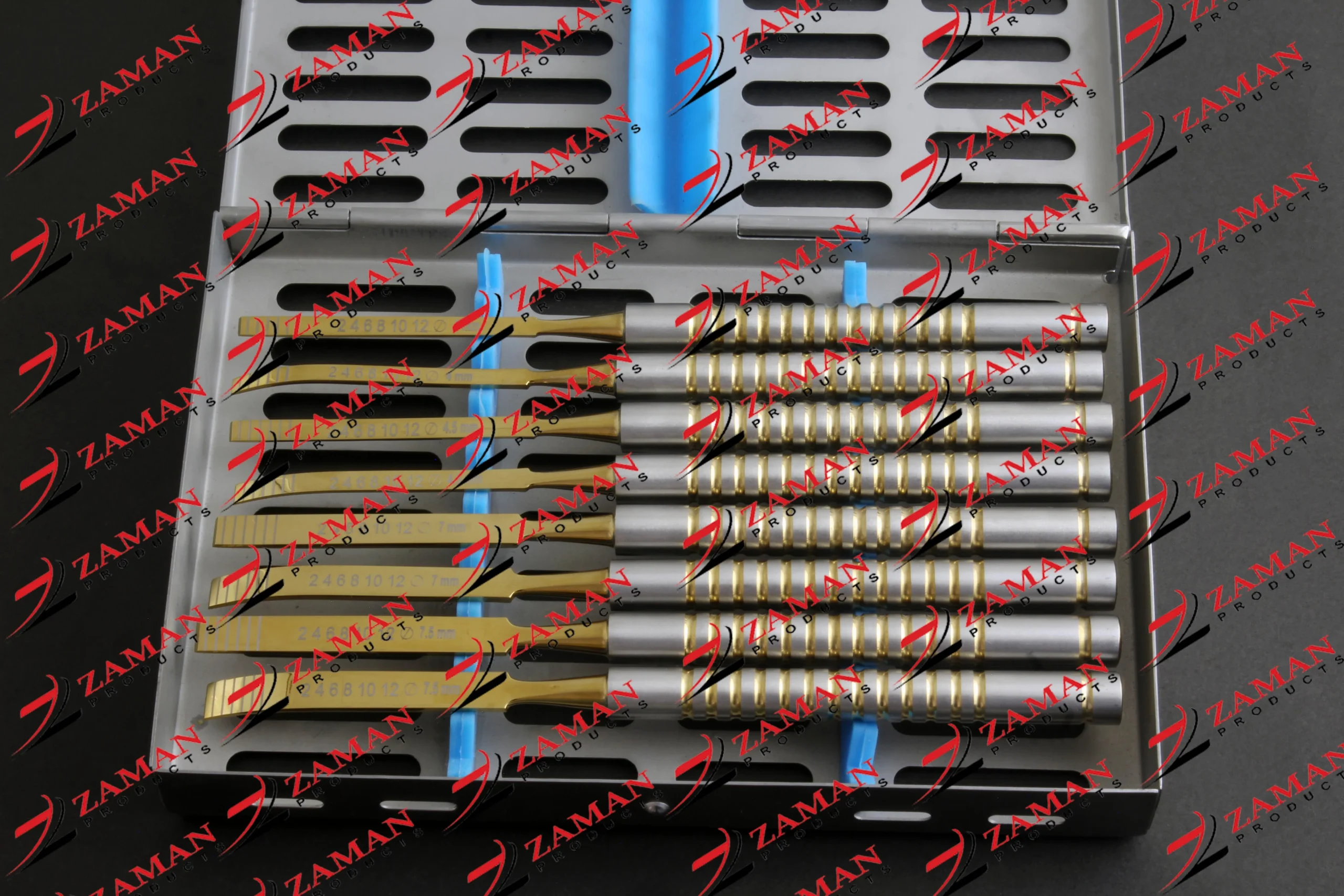 Ridge Splitting Bone Chisels Periodontal Gold & silver 8 PCs Set With Kit Dental