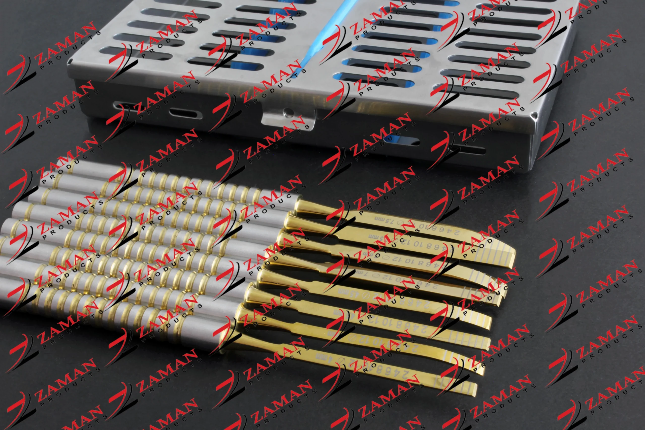 Ridge Splitting Bone Chisels Periodontal Gold & silver 8 PCs Set With Kit Dental - Image 3