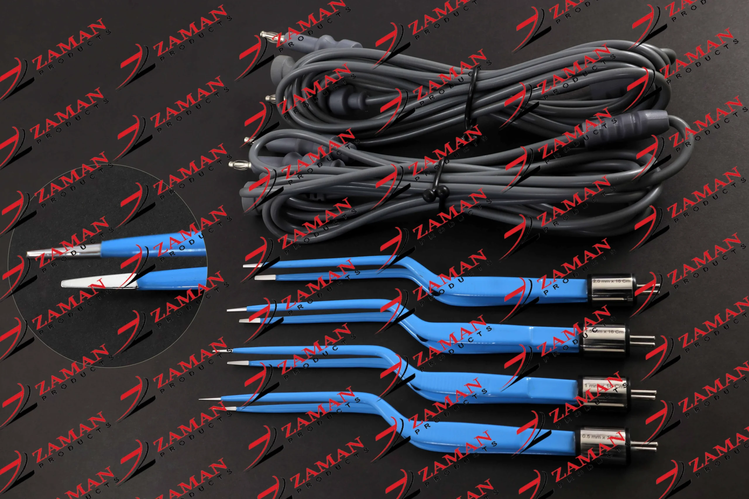 American Bipolar Bayonet Forceps 0.5,1,1.5,2 mm ( 4 pcs + 2 Cords Set ) 16 CM - Image 2