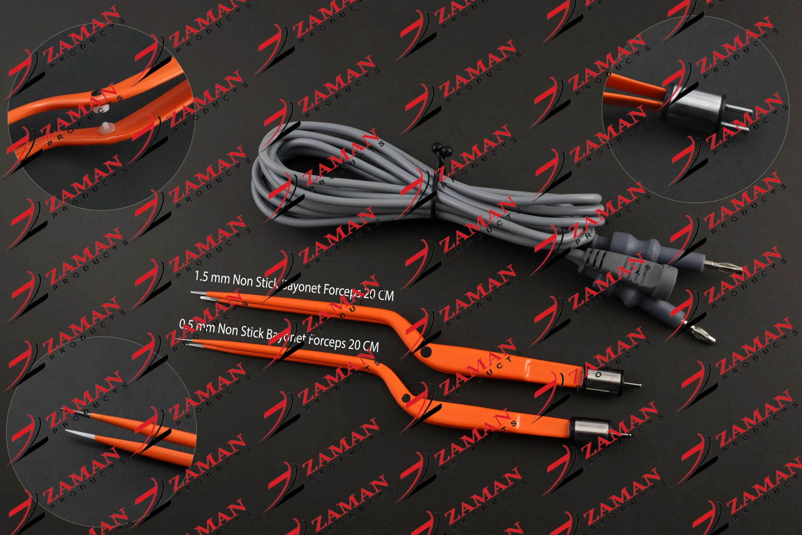 Bipolar Bayonet Forceps 0.5 & 1.5 mm, 20 cm Non Stick w/ Reusable Cable