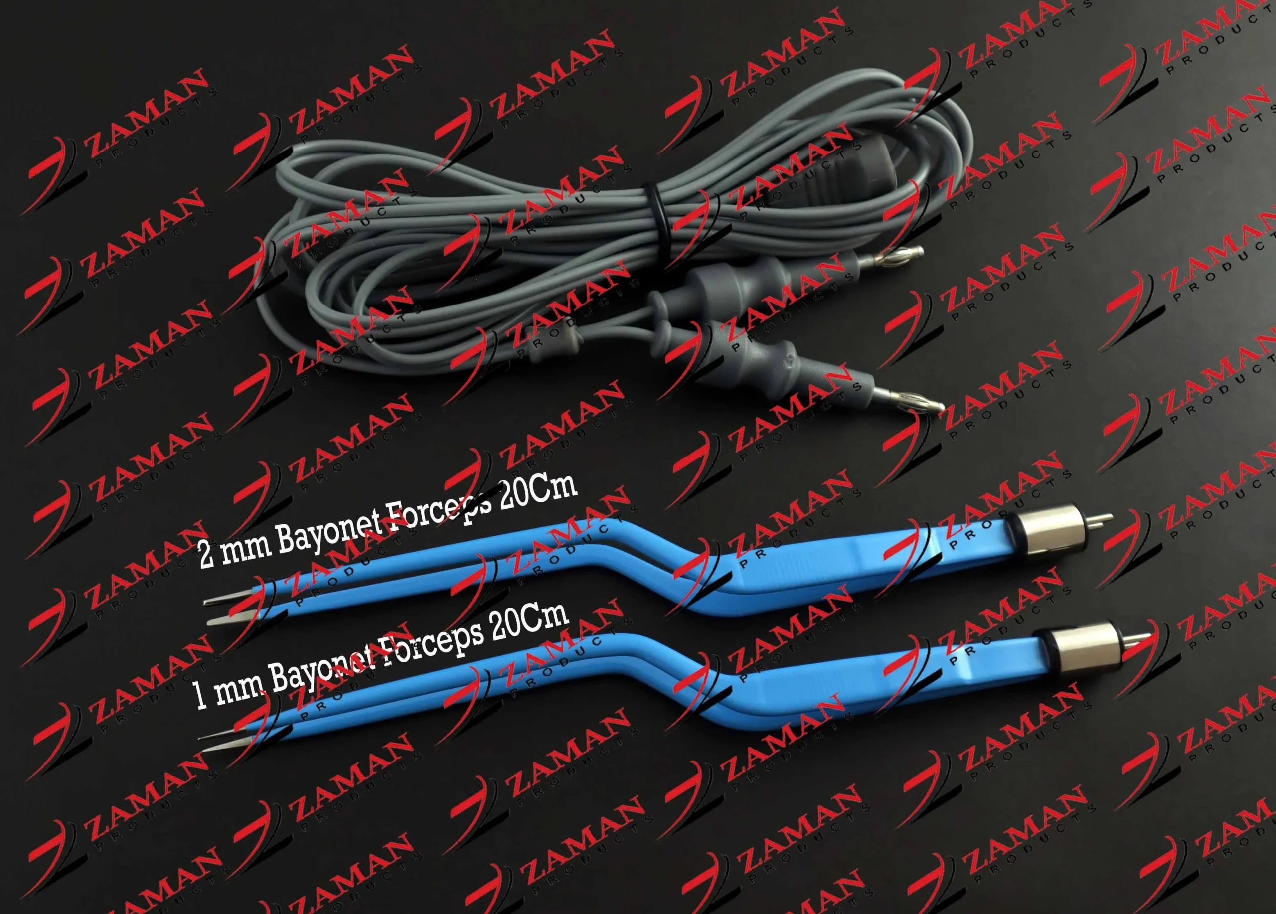 Bipolar Bayonet Forceps 1 & 2 mm, 20 cm w/ Reusable Cable By Zaman Products